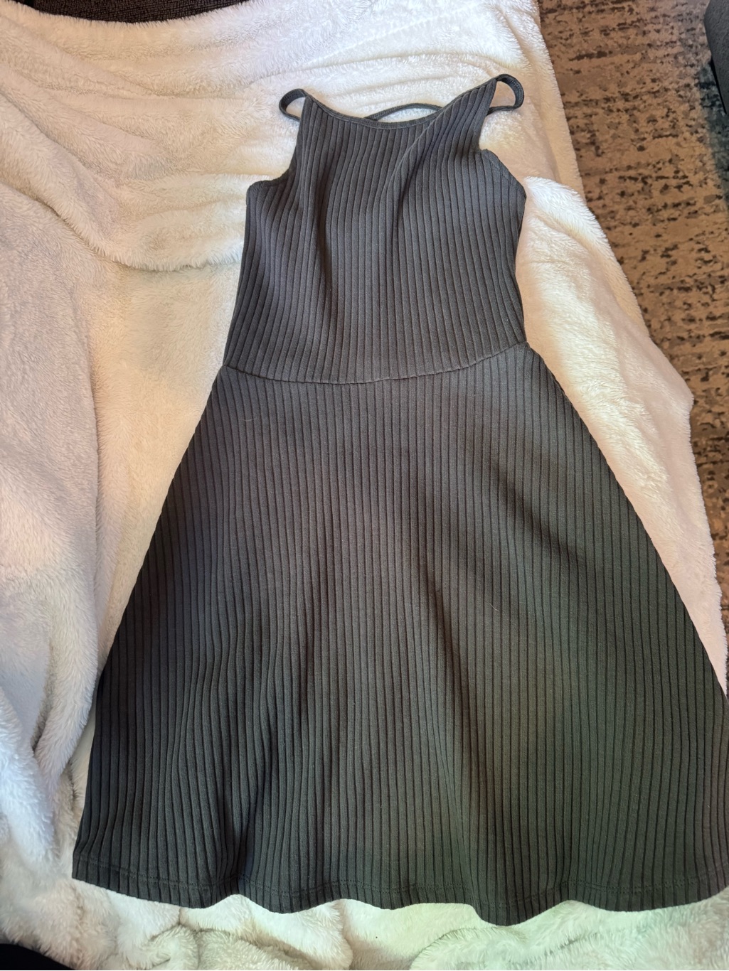 Topshop Grey Ribbed A-Line Mini Dress